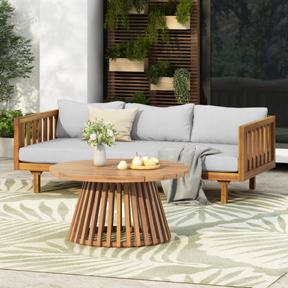 Teak Acacia Wood Patio Daybed & Coffee Table Set - 3 Seater Outdoor Furniture