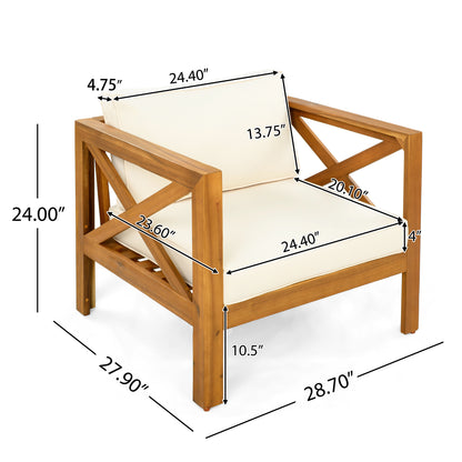 Beige Teak Patio Conversation Set - 2 Armchairs & Foldable Table