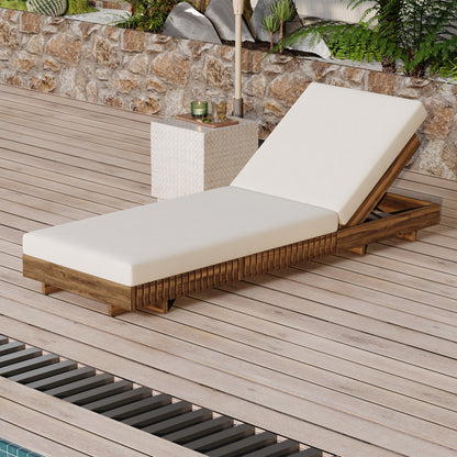 Outdoor Chaise Lounge Chair with 6-Position Adjustable Backrest,Acacia solid wood,TEAK COLOR (Only LOUGNE FRAME, Not include Cushion)