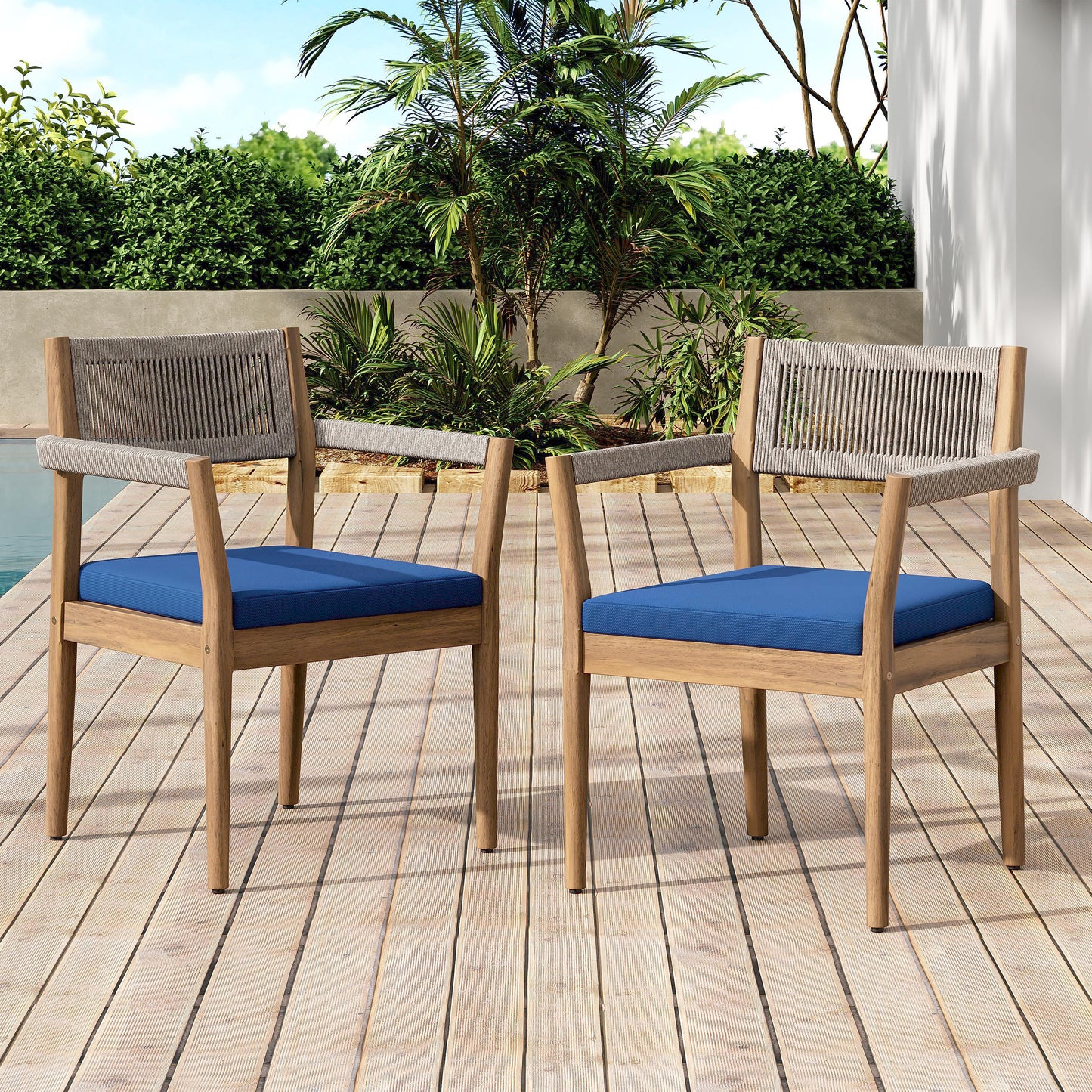 Navy Teak Acacia Wood Patio Chairs Set of 2 - Outdoor Dining Furniture