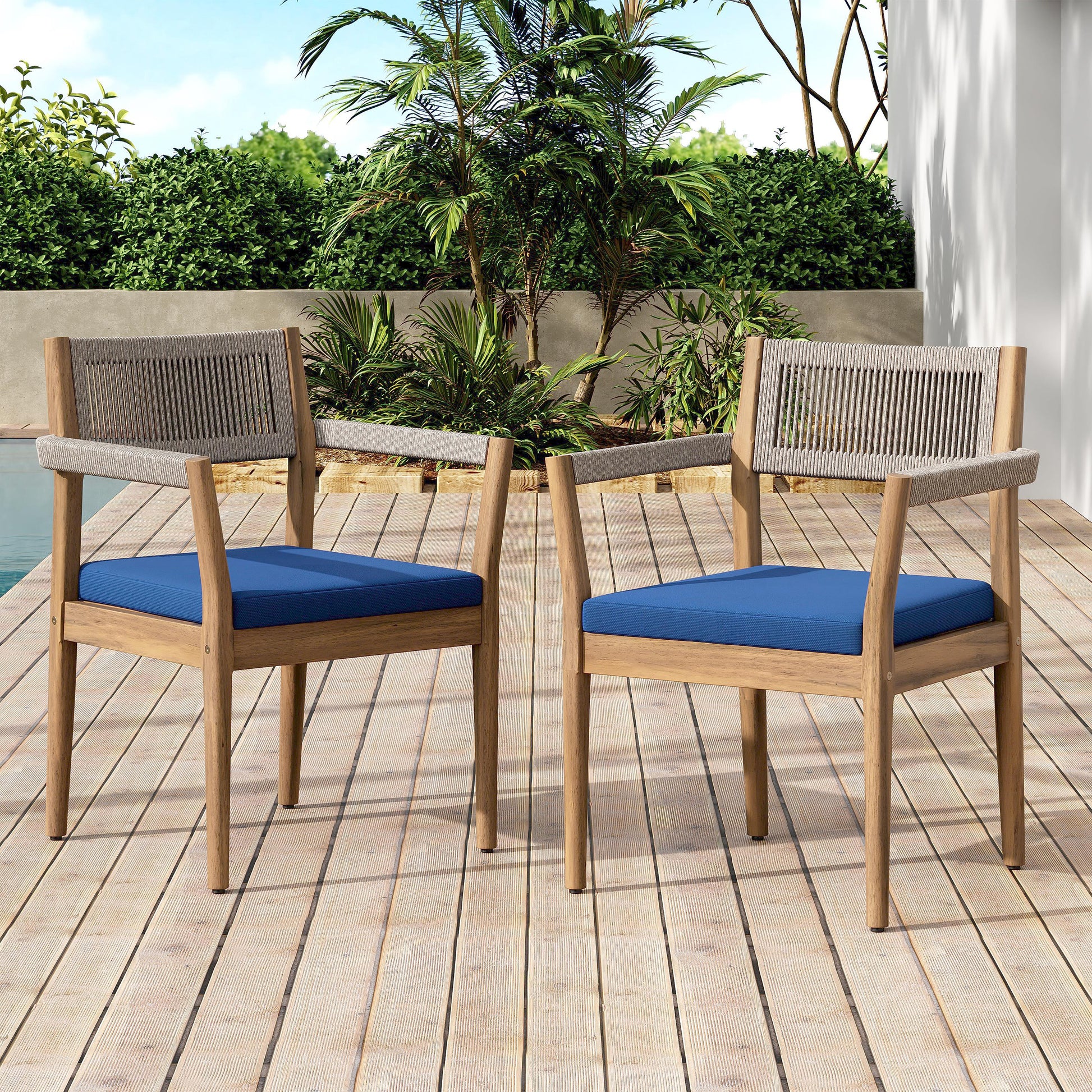 Navy Teak Acacia Wood Patio Chairs Set of 2 - Outdoor Dining Furniture