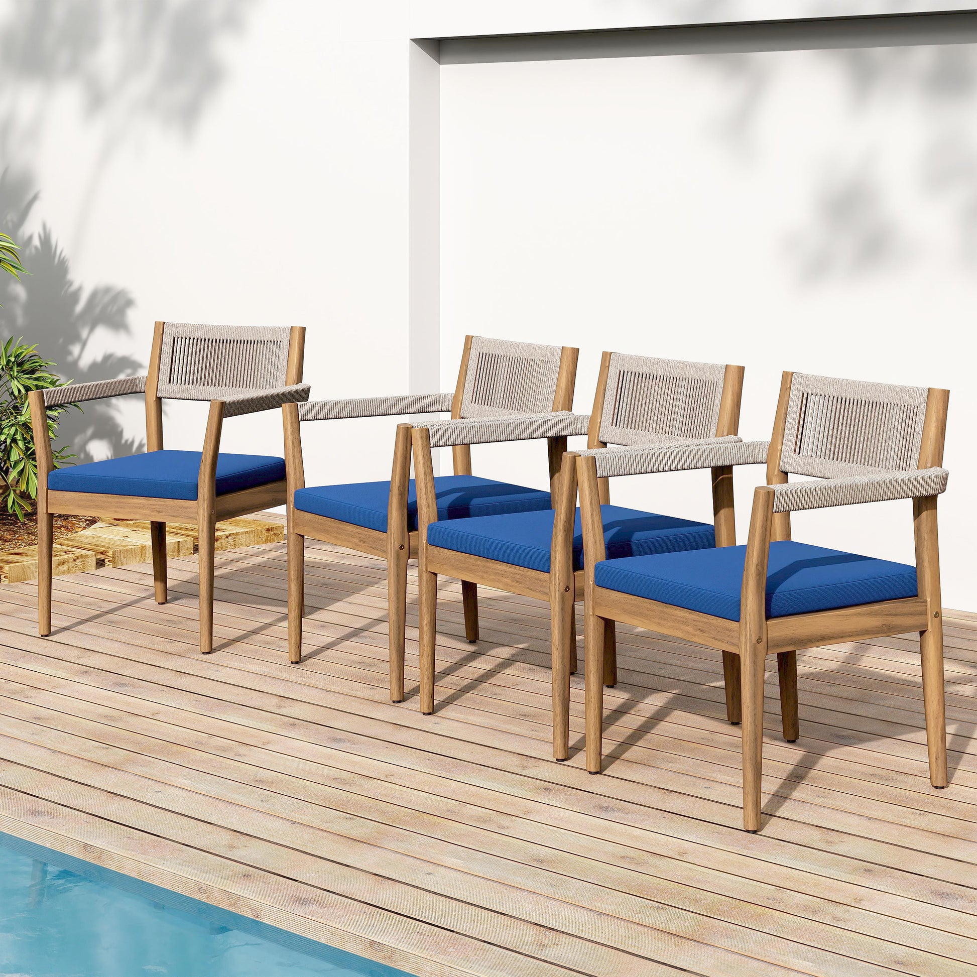 Navy Teak Acacia Wood Patio Chairs Set of 2 - Outdoor Dining Furniture