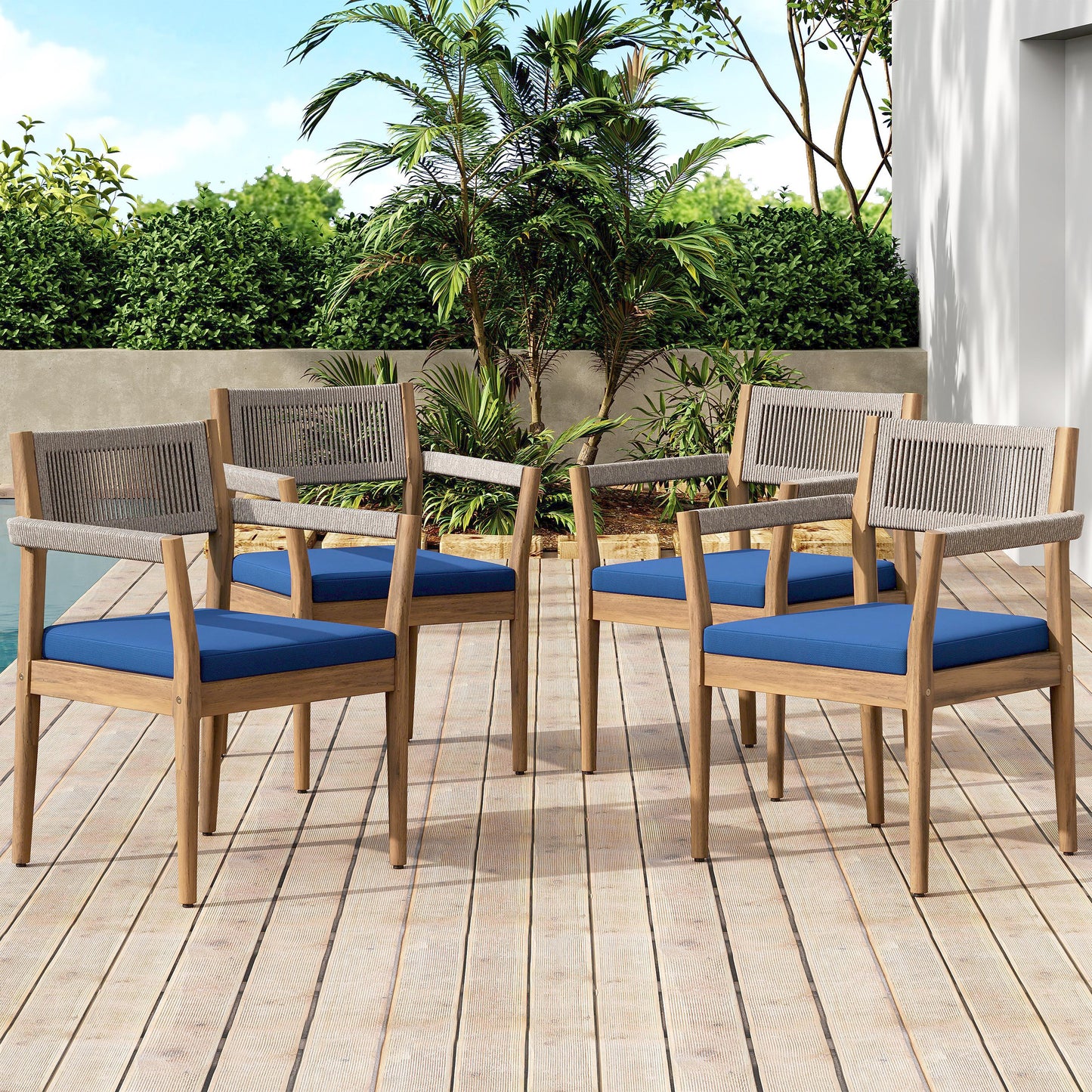 Navy Teak Acacia Wood Patio Chairs Set of 2 - Outdoor Dining Furniture