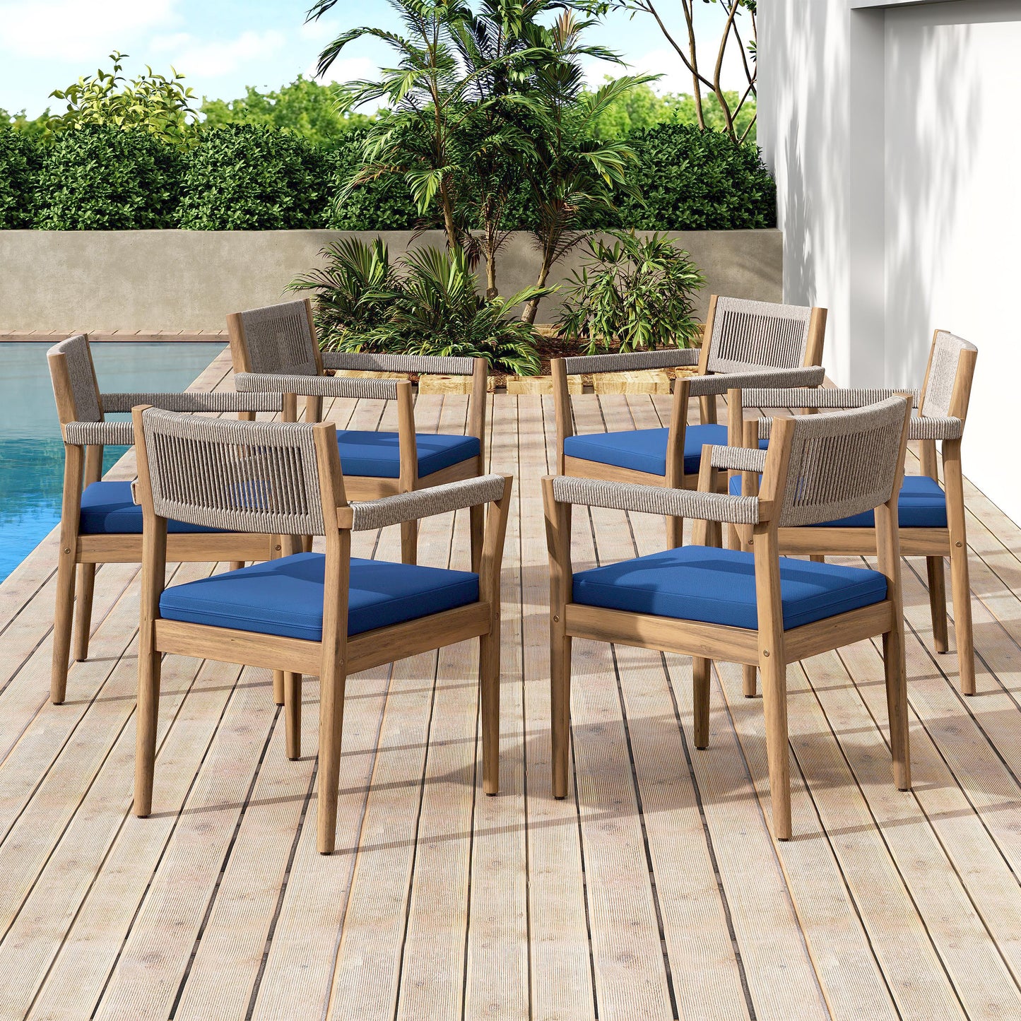 Navy Teak Acacia Wood Patio Chairs Set of 2 - Outdoor Dining Furniture