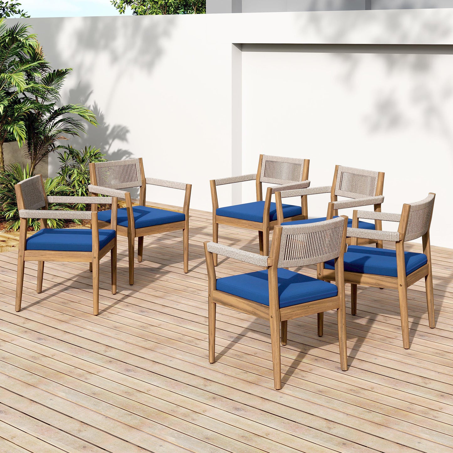 Navy Teak Acacia Wood Patio Chairs Set of 2 - Outdoor Dining Furniture