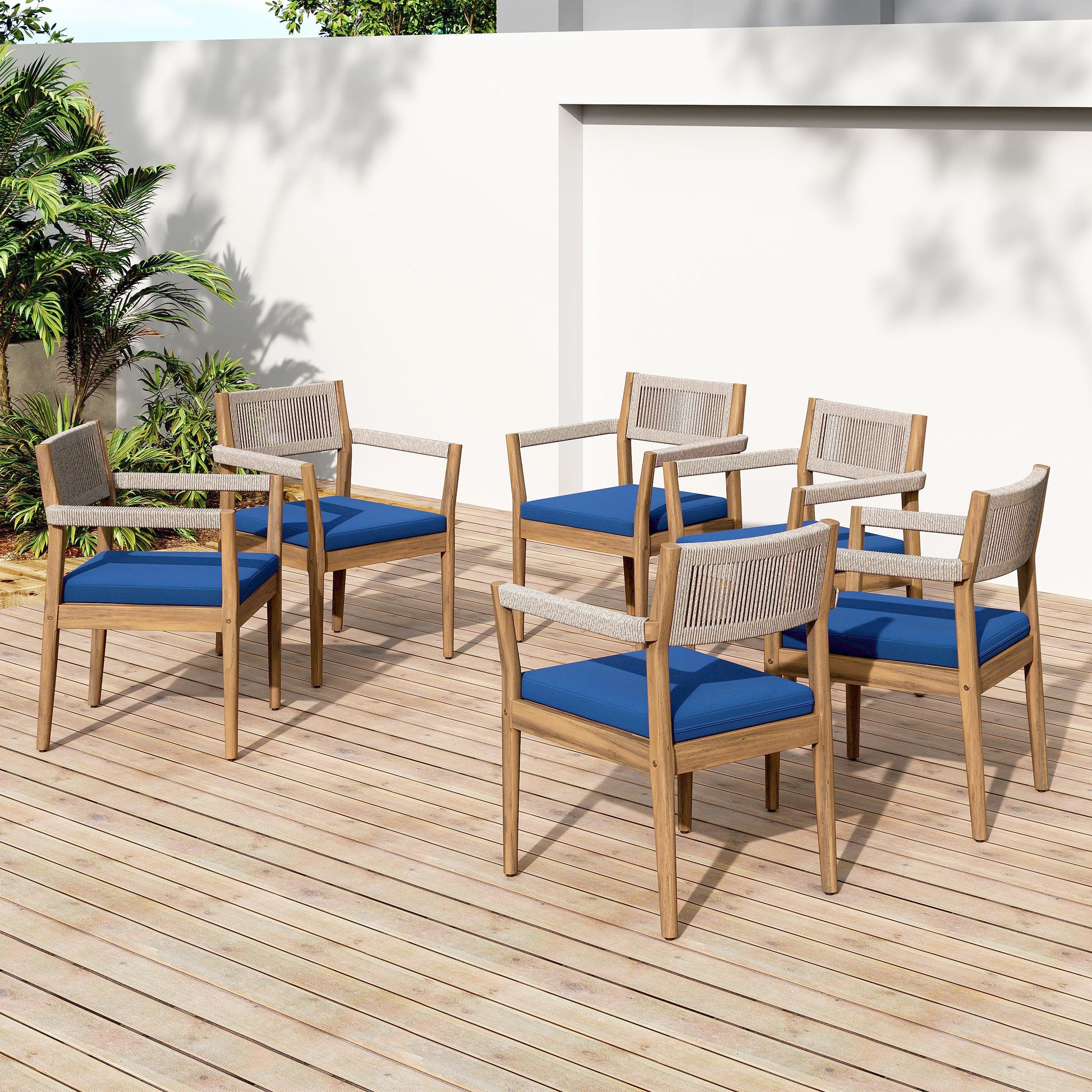 Navy Teak Acacia Wood Patio Chairs Set of 2 - Outdoor Dining Furniture