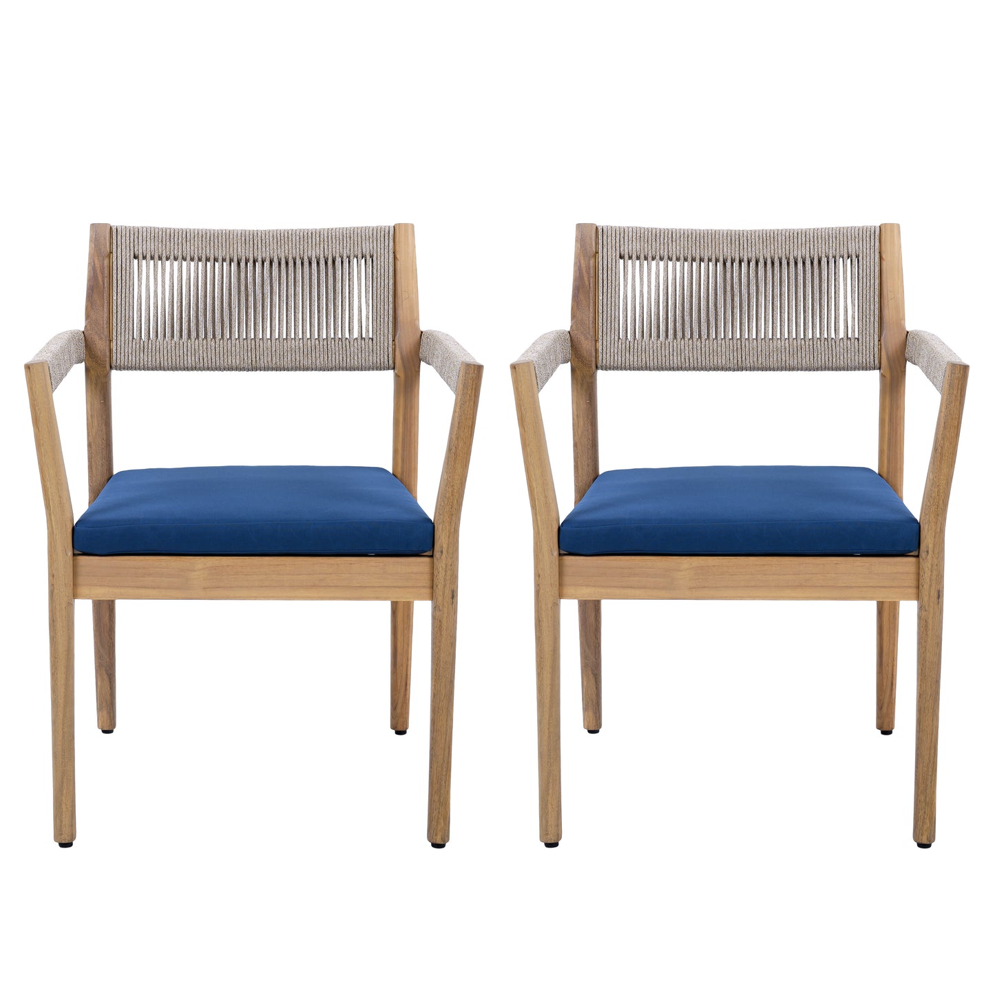 Navy Teak Acacia Wood Patio Chairs Set of 2 - Outdoor Dining Furniture
