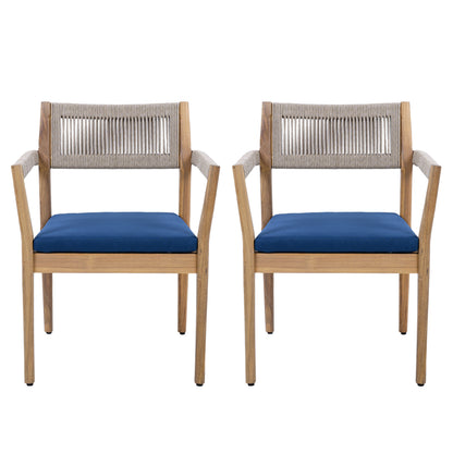 Navy Teak Acacia Wood Patio Chairs Set of 2 - Outdoor Dining Furniture
