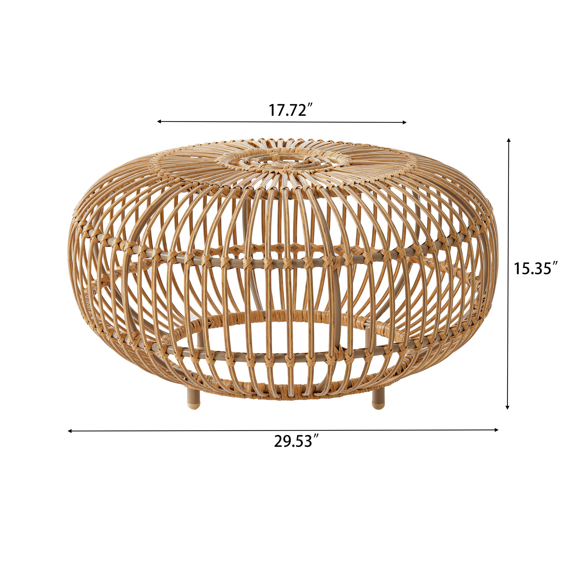 Light Brown Wicker Coffee Table - Boho Outdoor Side Table for Living Room, Patio &