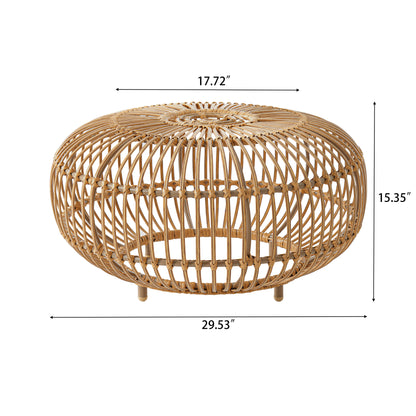 Light Brown Wicker Coffee Table - Boho Outdoor Side Table for Living Room, Patio &
