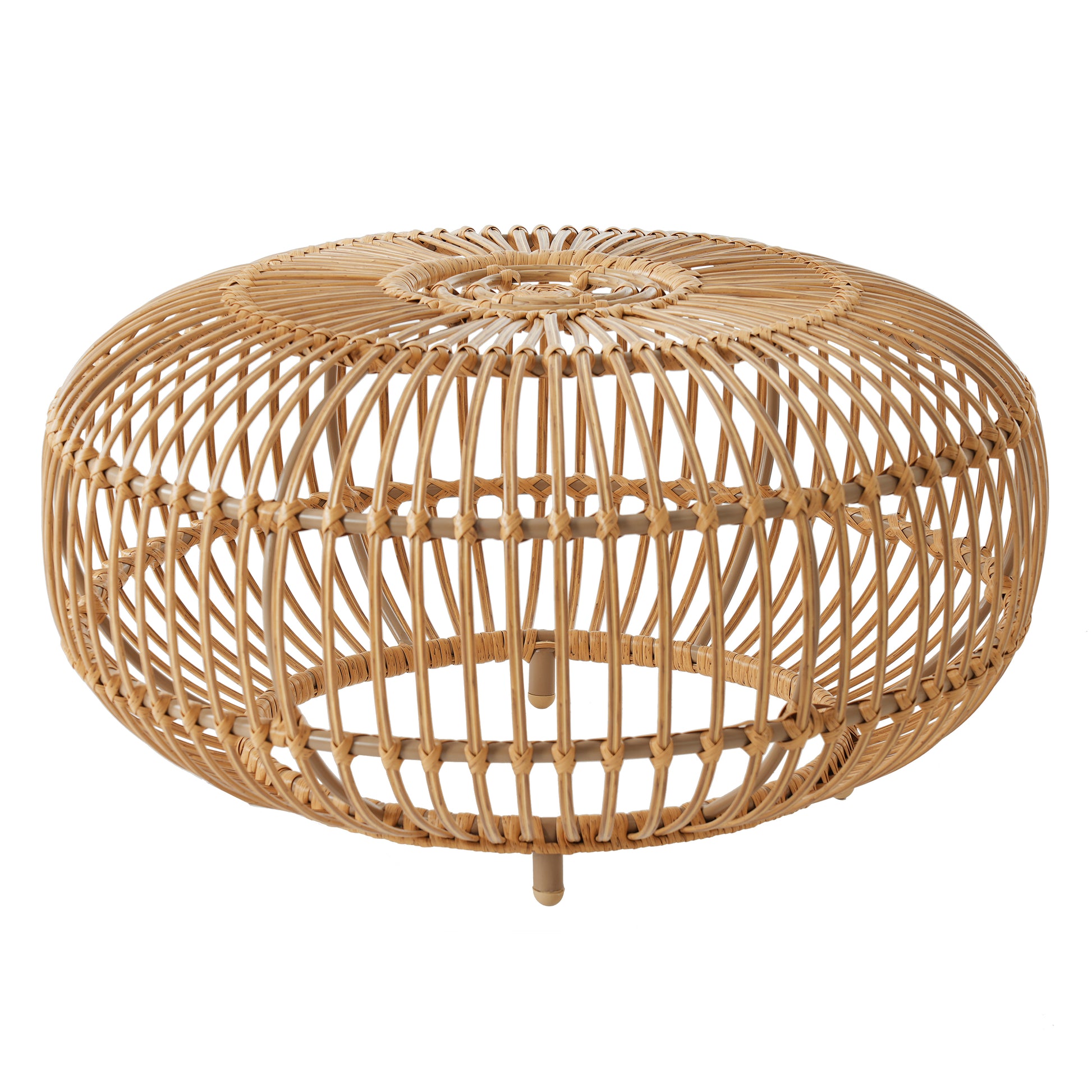 Light Brown Wicker Coffee Table - Boho Outdoor Side Table for Living Room, Patio &