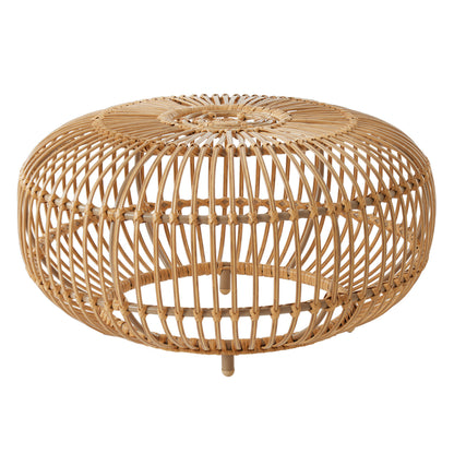Light Brown Wicker Coffee Table - Boho Outdoor Side Table for Living Room, Patio &