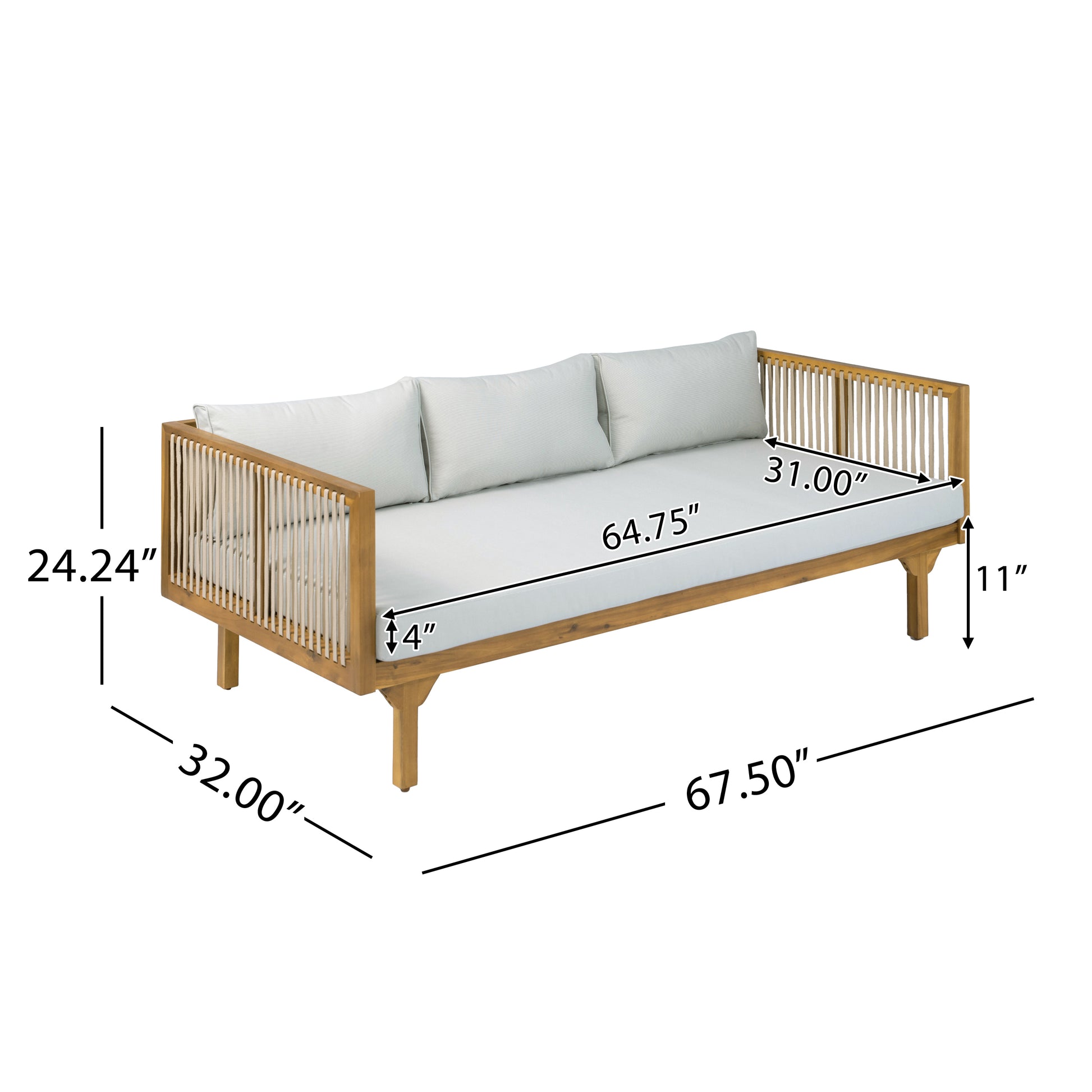 Light Brown Acacia Wood Patio Sofa - Outdoor Seating