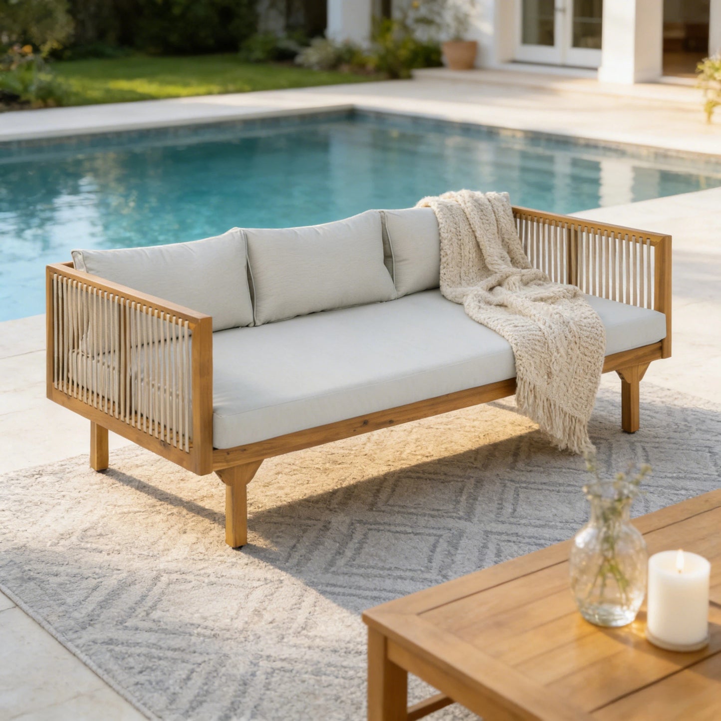 Light Brown Acacia Wood Patio Sofa - Outdoor Seating