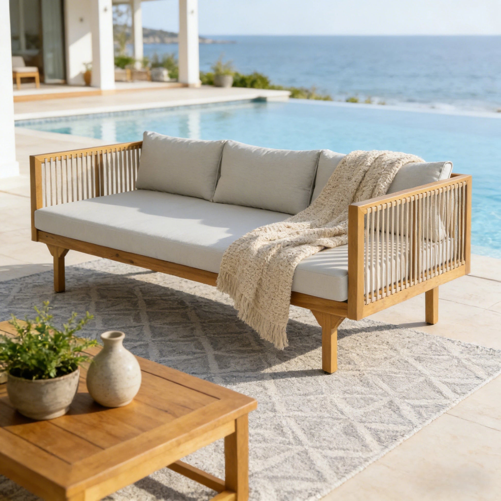 Light Brown Acacia Wood Patio Sofa - Outdoor Seating