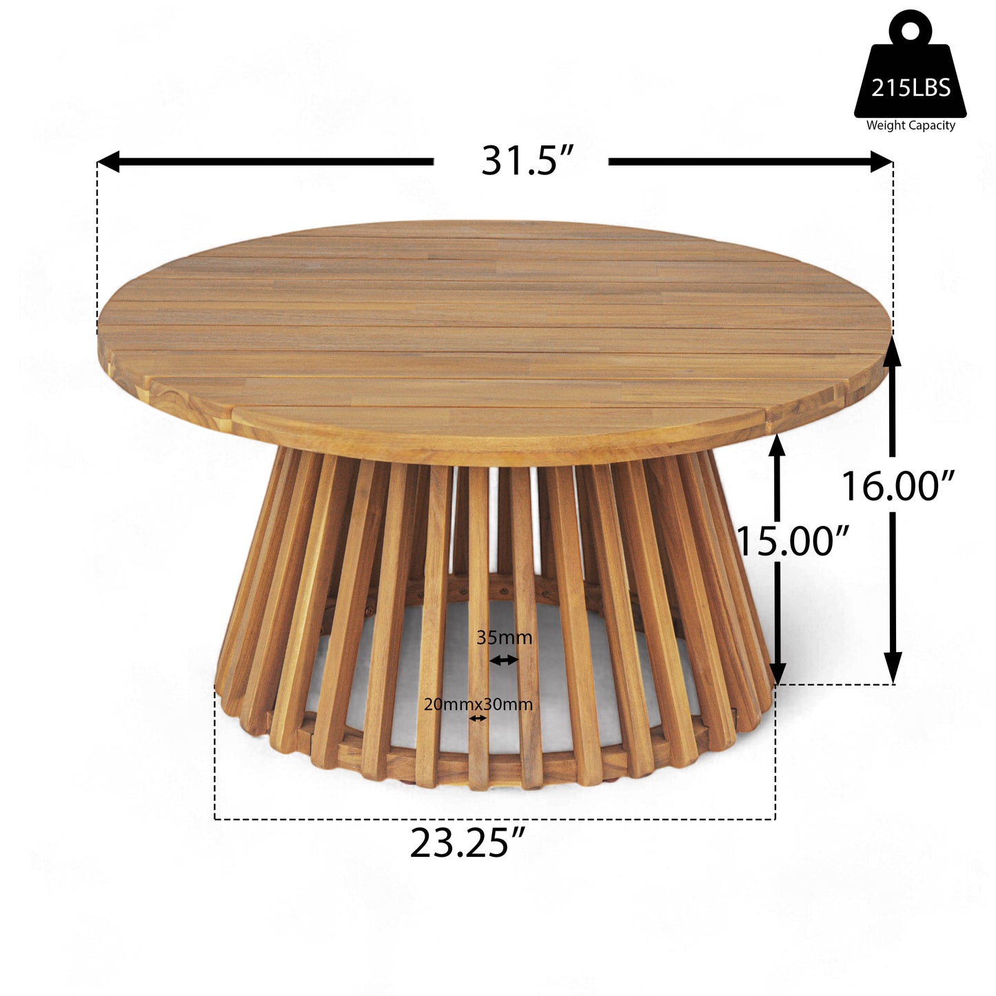 Light Brown Acacia Wood Patio Set - Sofa & Coffee Table