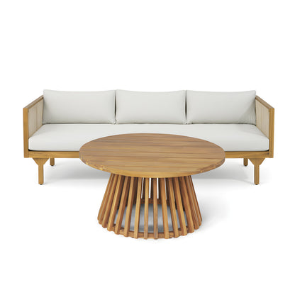 Light Brown Acacia Wood Patio Set - Sofa & Coffee Table