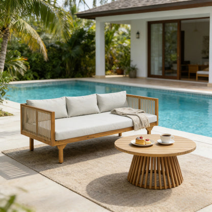 Light Brown Acacia Wood Patio Set - Sofa & Coffee Table