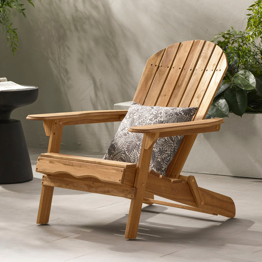 Folding Adirondack Chair Wooden Accent Furniture Lounge Chairs,Foldable Design for Patio & Garden Relaxation with Slatted Back & Wide Armrests- Teak Finish(Original SKU:57702.00NTLS/N770P241668M)