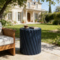 Modern Navy Blue Outdoor Table with Fluted Design - 16.02" Diameter, 18.31" H, MGO Material, 250 lbs Capacity, Assembly-Free Accent Table or Seat for Patio, Garden, or Balcony