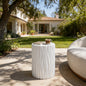 Modern White Outdoor Side Table with Wavy Fluted Design - 15.75" Round, 21.97" H, MGO Material, 66 lbs Capacity, Assembly-Free for Patio, Garden, or Balcony