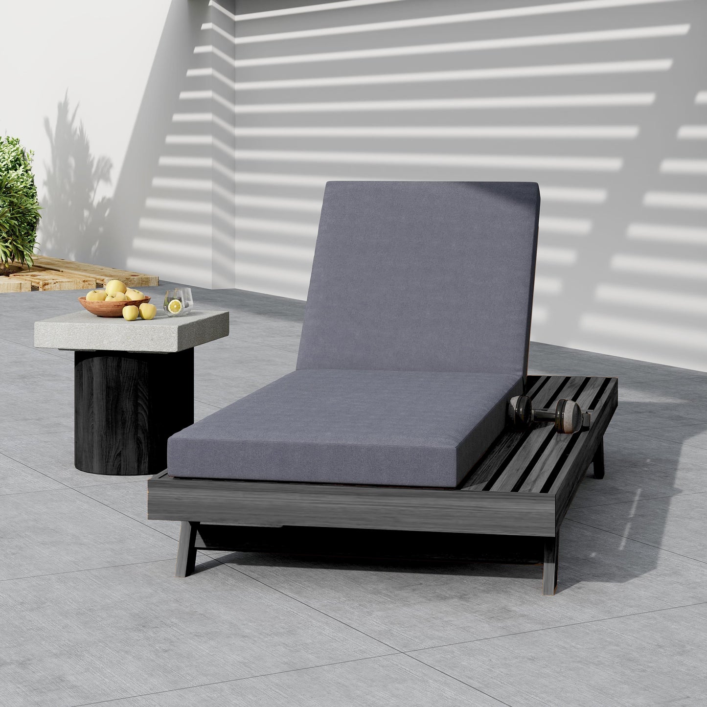 Black Acacia Wood Chaise Lounge Set - Outdoor Patio Furniture
