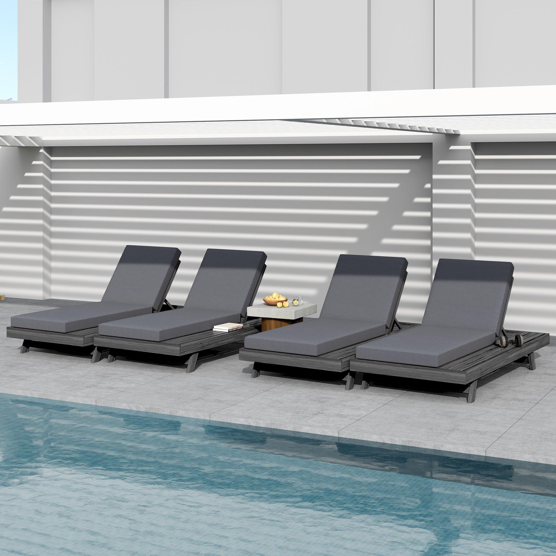 Black Acacia Wood Chaise Lounge Set - Outdoor Patio Furniture