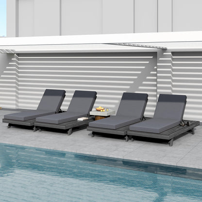 Black Acacia Wood Chaise Lounge Set - Outdoor Patio Furniture