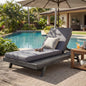 Lounge Chaise Set, Space Available On One Side, Acacia Wood In Black With Water-Resistant Lounge Cushions (Dark Grey & 4 Inch Thick) – Matching Cream Version Available