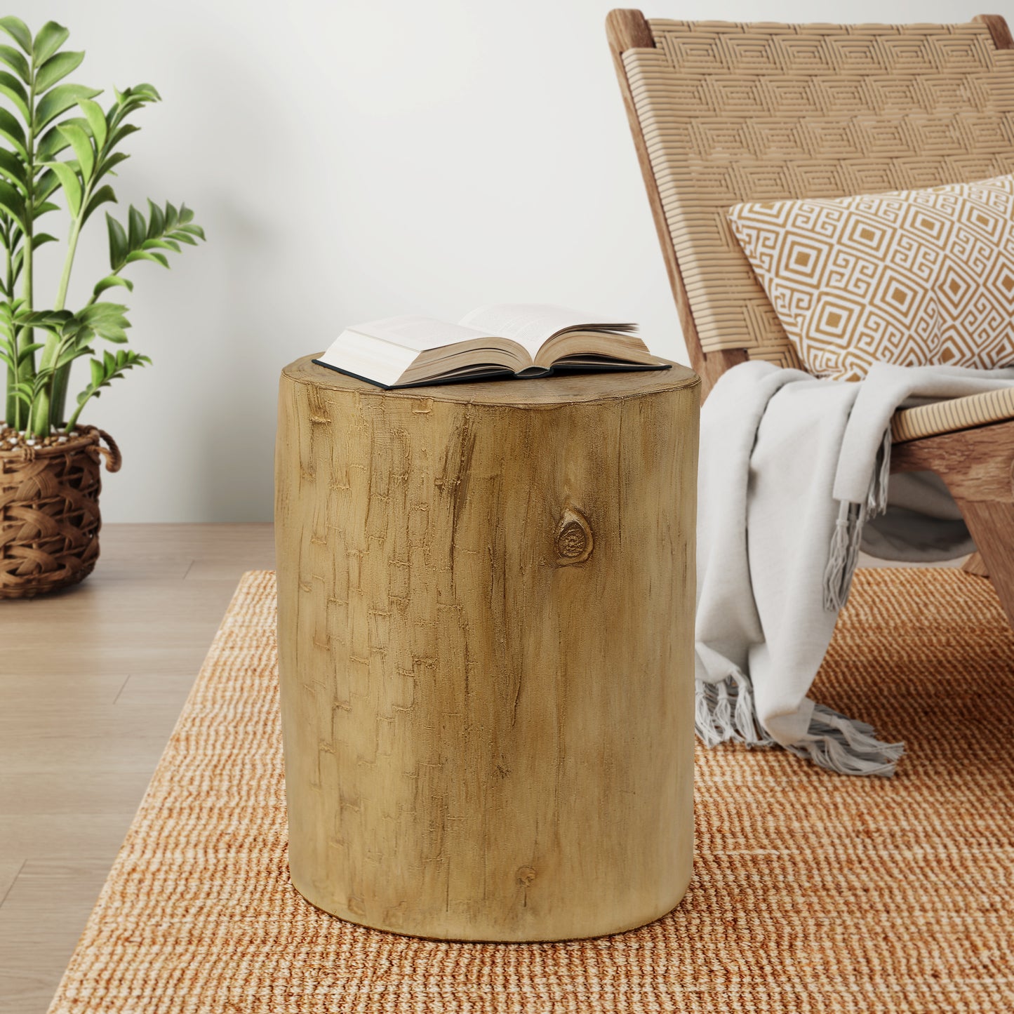 Light Brown Magnesium Oxide Outdoor Side Table for Garden Decor