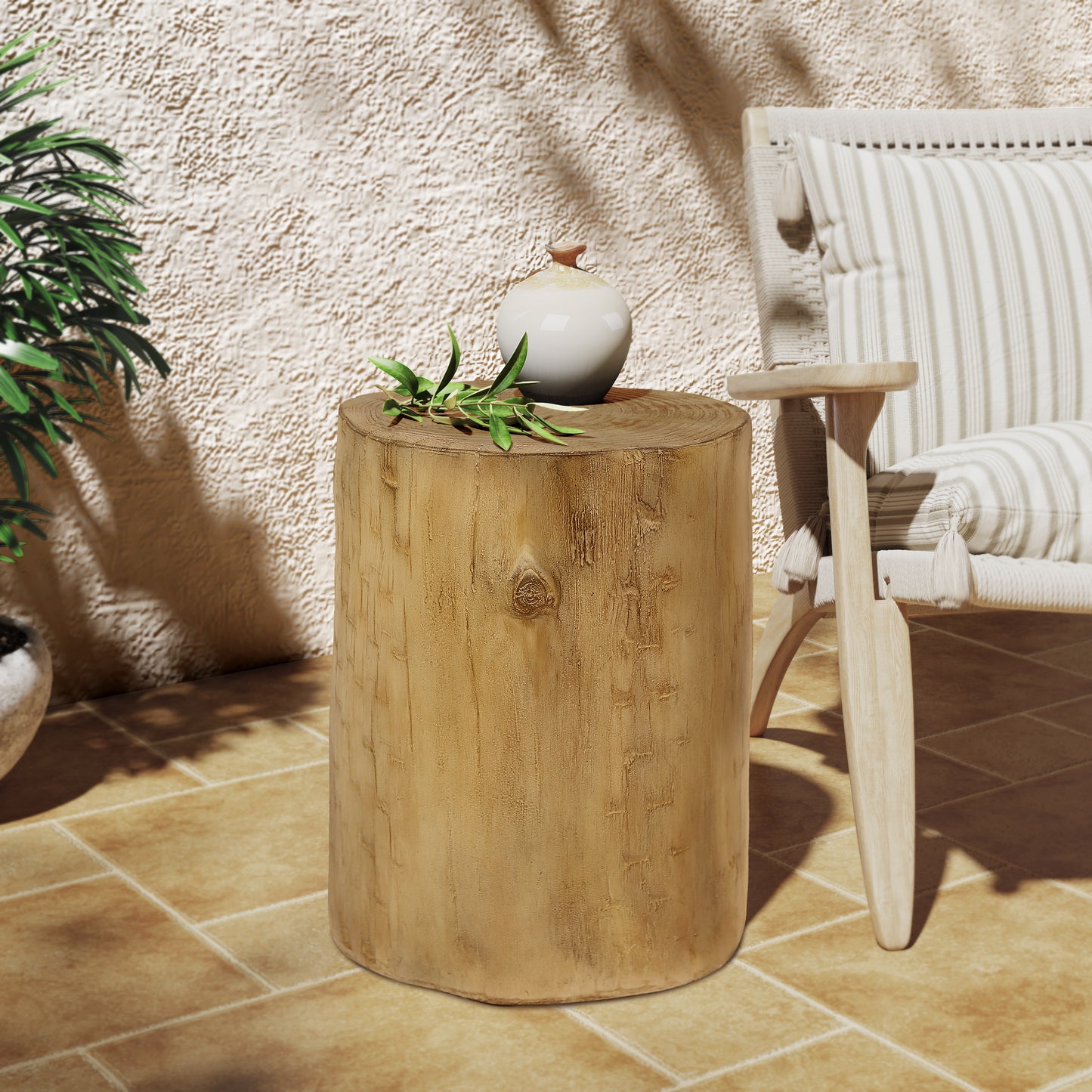 Outdoor 14.25inch MGO Side Table, Hand-Painted Wood  Stump