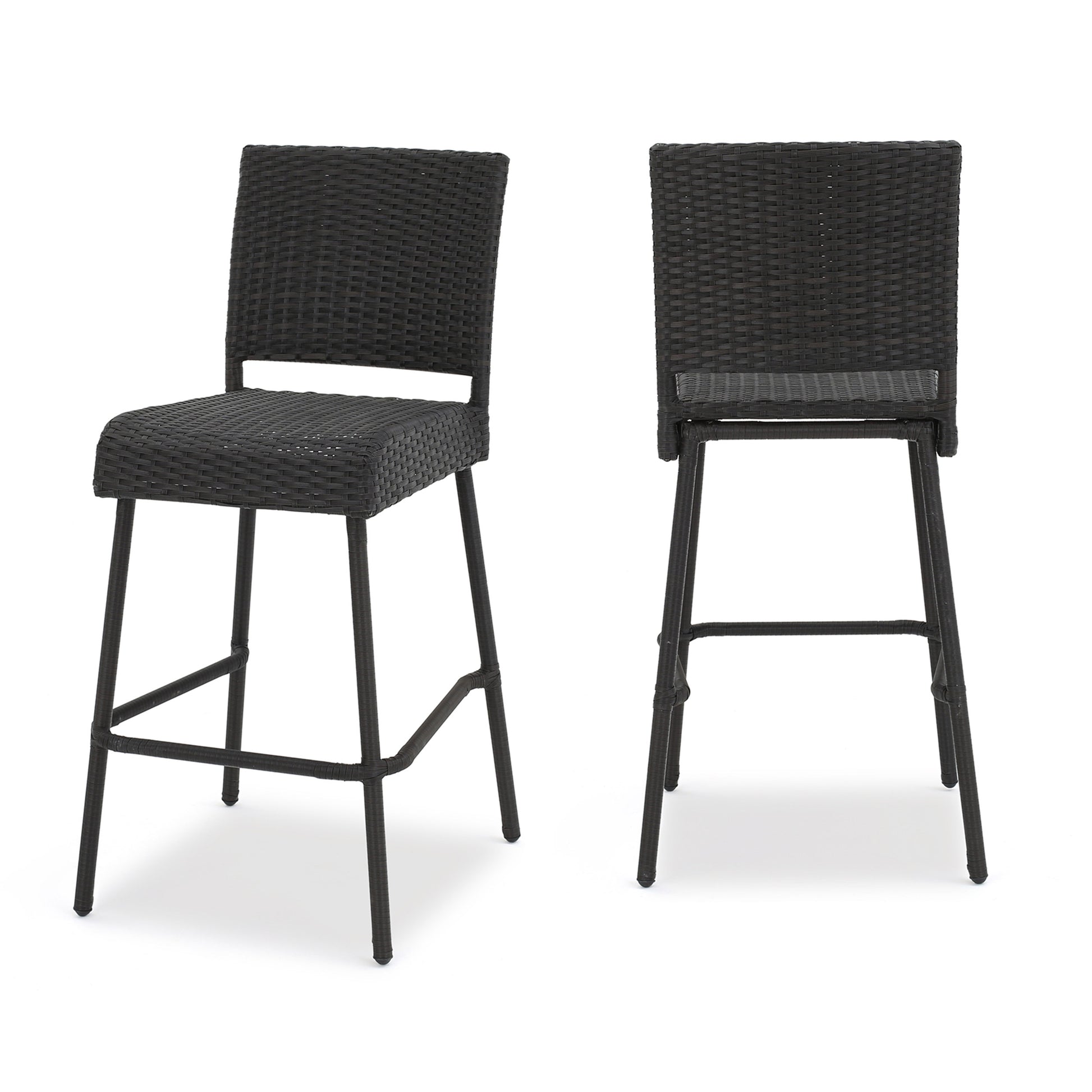 Dark Brown 2-Person Rattan Patio Barstool Set