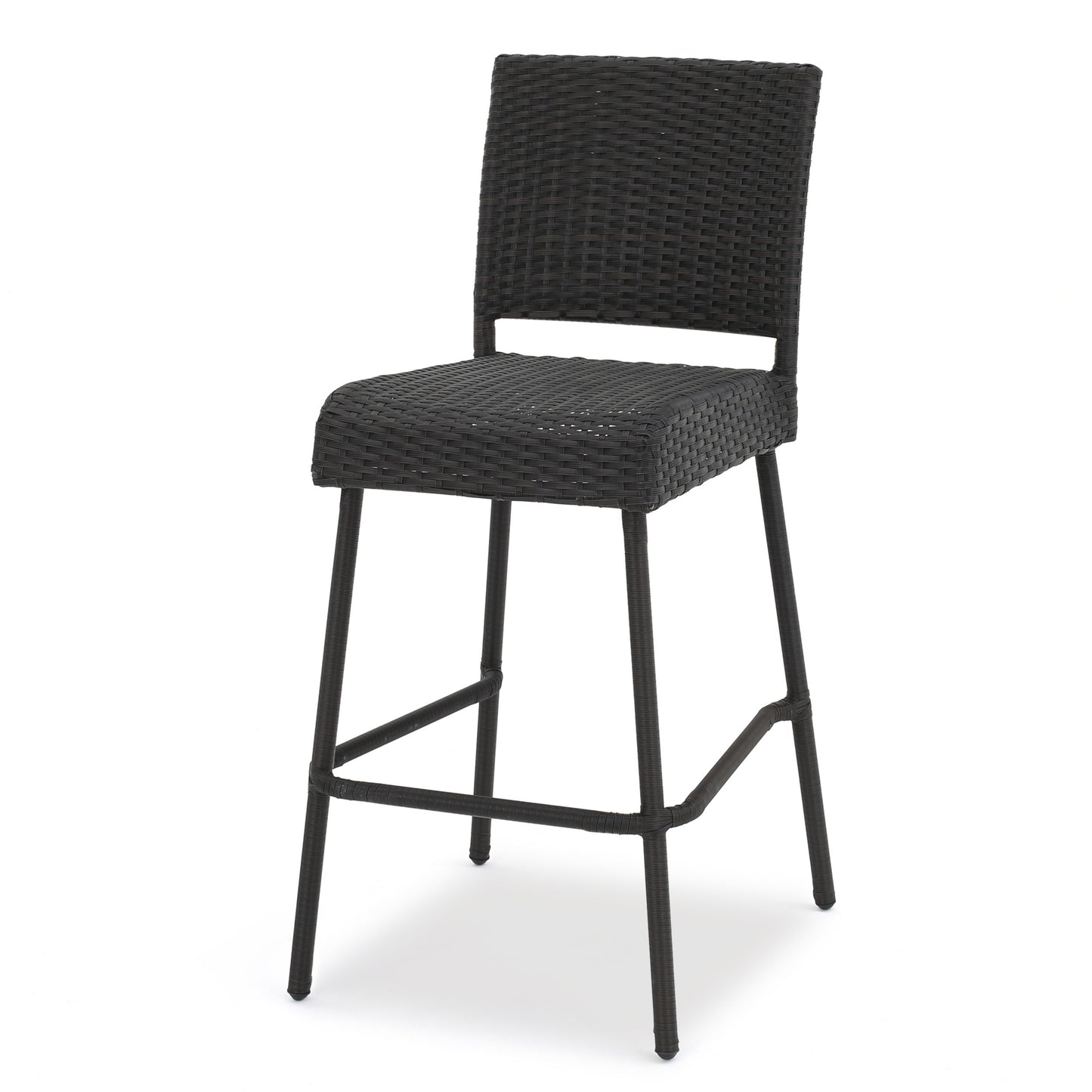 Dark Brown 2-Person Rattan Patio Barstool Set