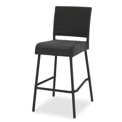 Dark Brown 2-Person Rattan Patio Barstool Set