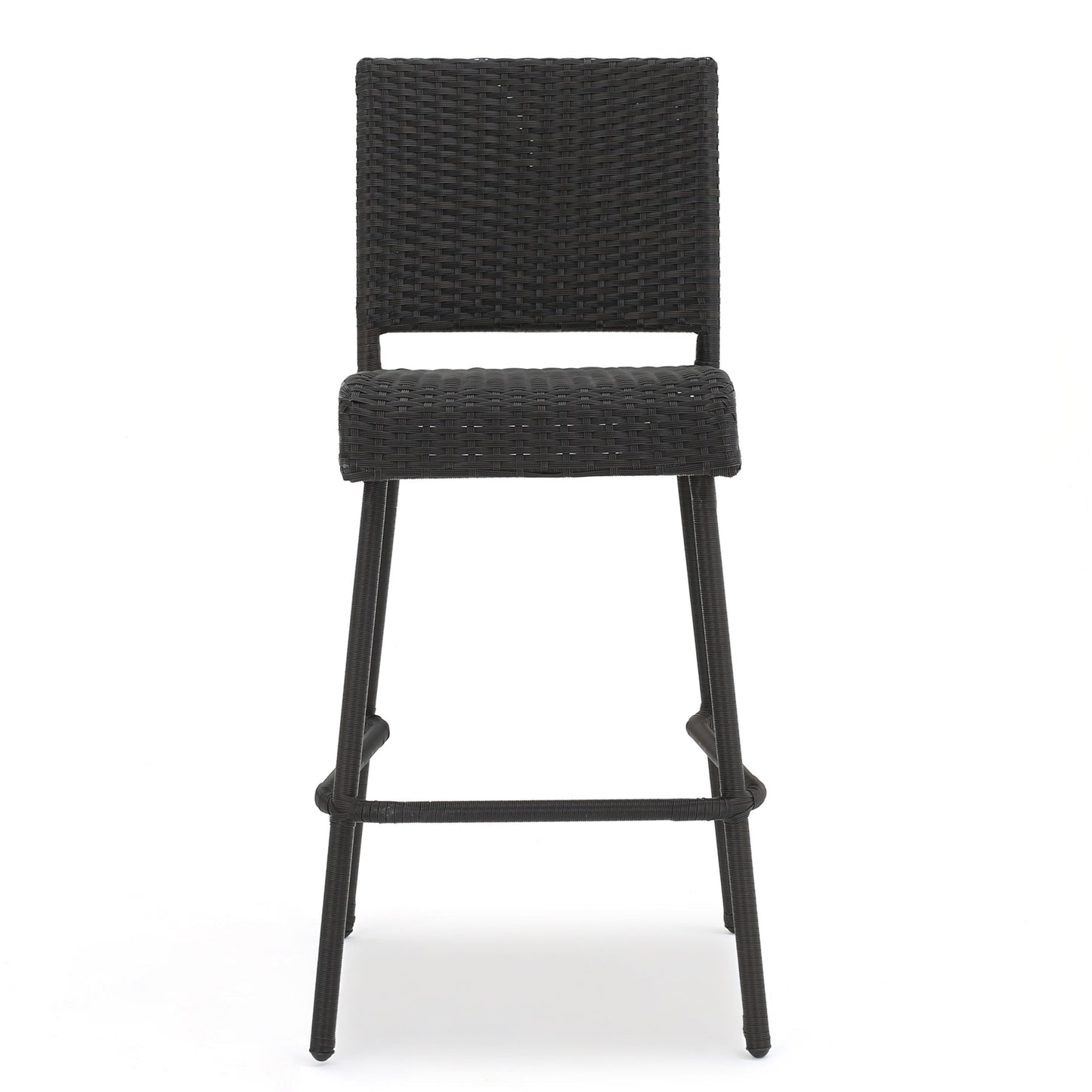 Dark Brown 2-Person Rattan Patio Barstool Set