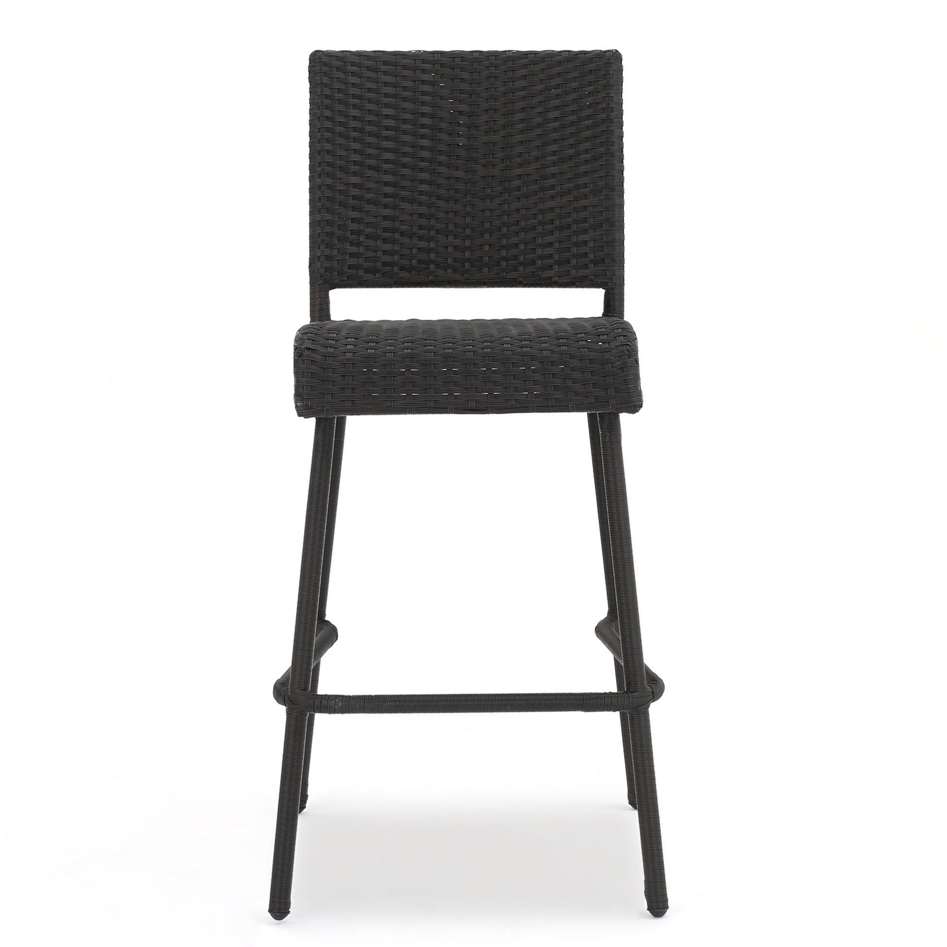 Dark Brown 2-Person Rattan Patio Barstool Set