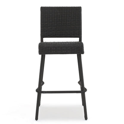 Dark Brown 2-Person Rattan Patio Barstool Set