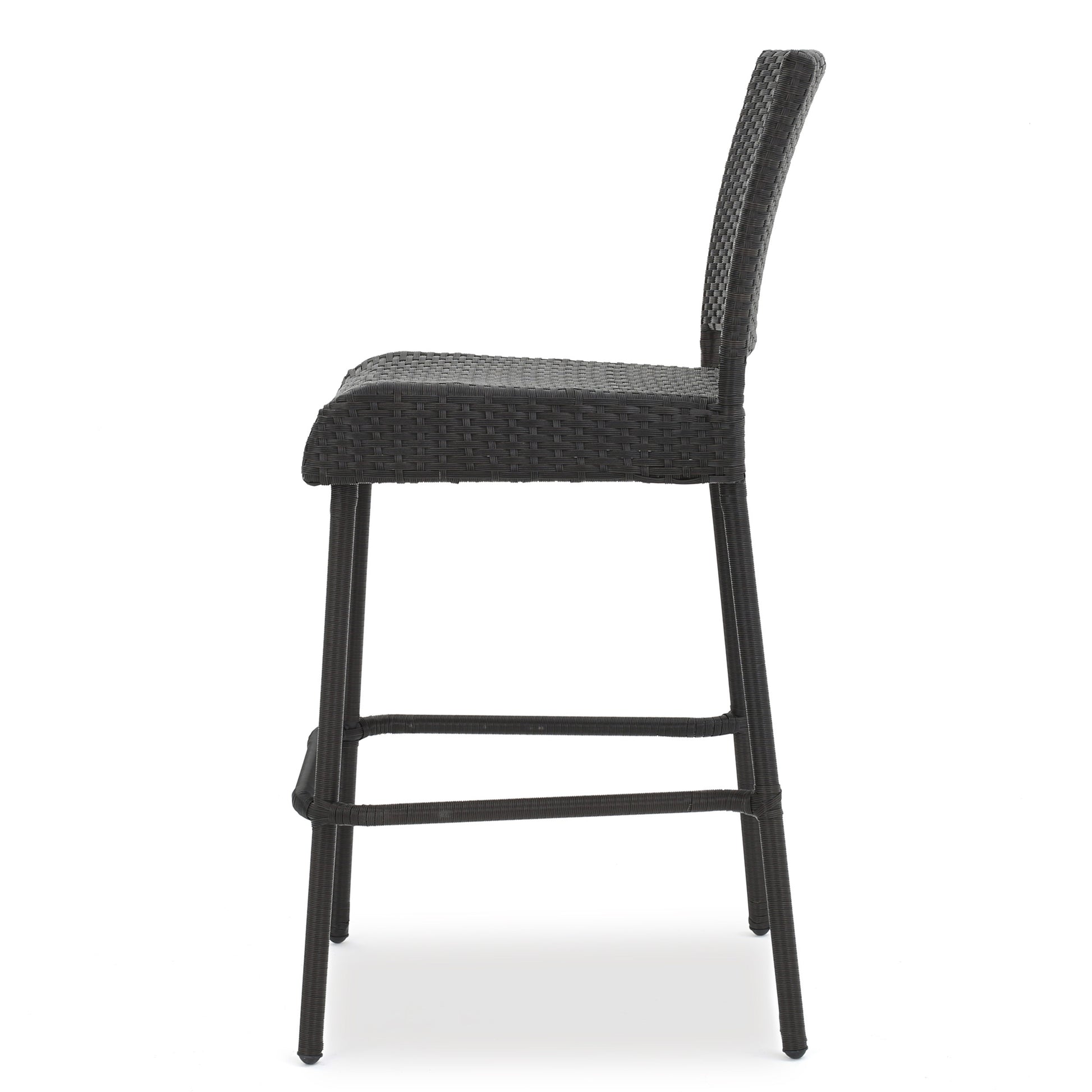 Dark Brown 2-Person Rattan Patio Barstool Set