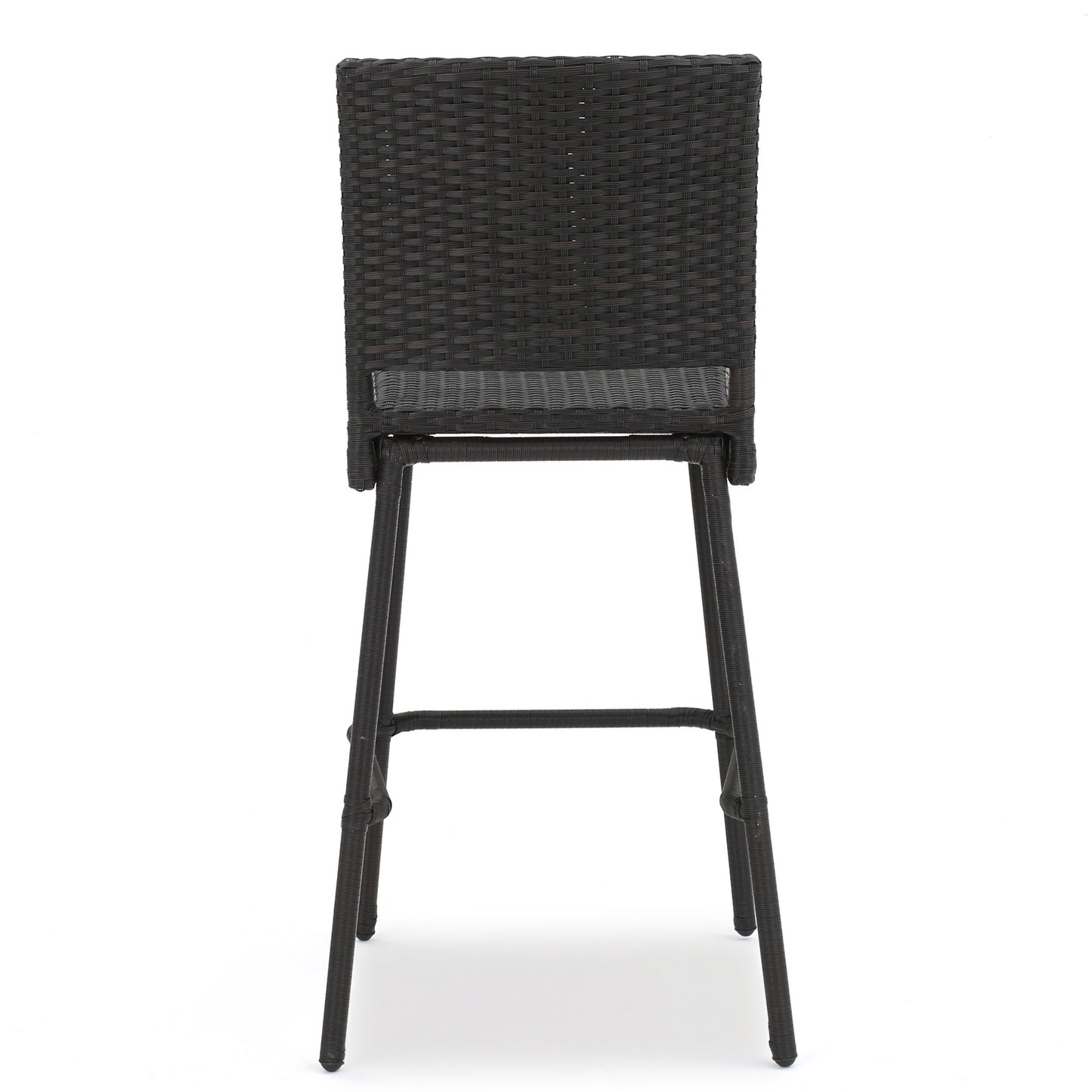 Dark Brown 2-Person Rattan Patio Barstool Set