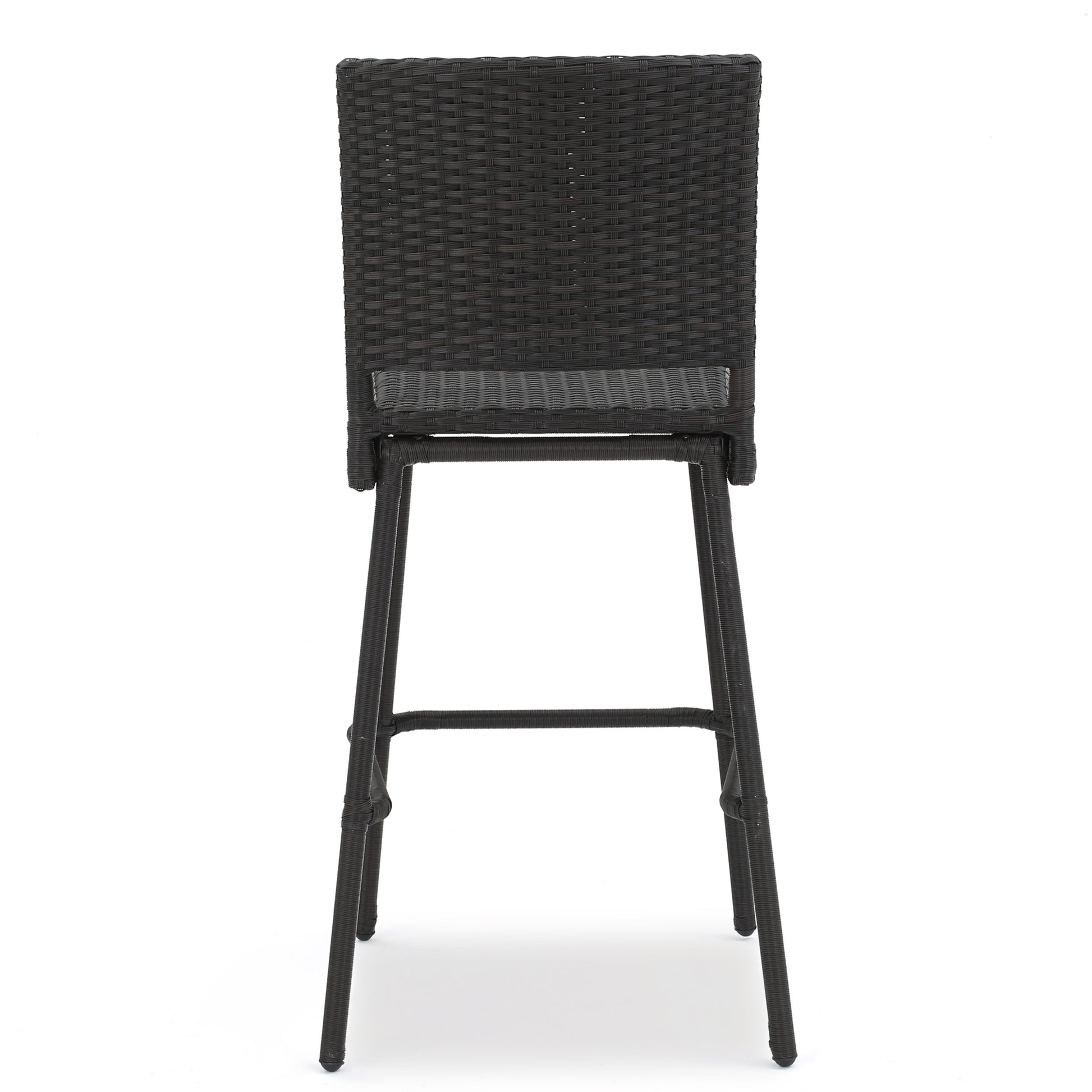 Dark Brown 2-Person Rattan Patio Barstool Set