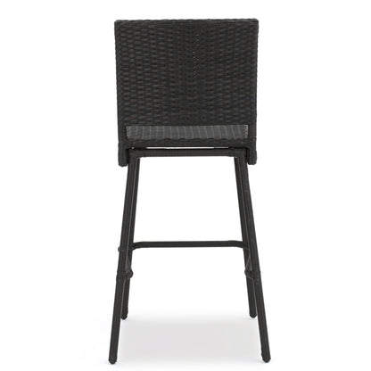 Dark Brown 2-Person Rattan Patio Barstool Set
