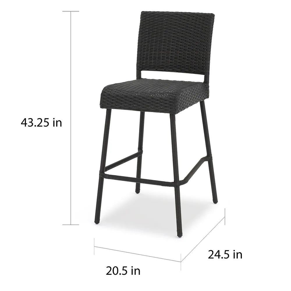 Dark Brown 2-Person Rattan Patio Barstool Set