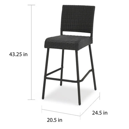 Dark Brown 2-Person Rattan Patio Barstool Set