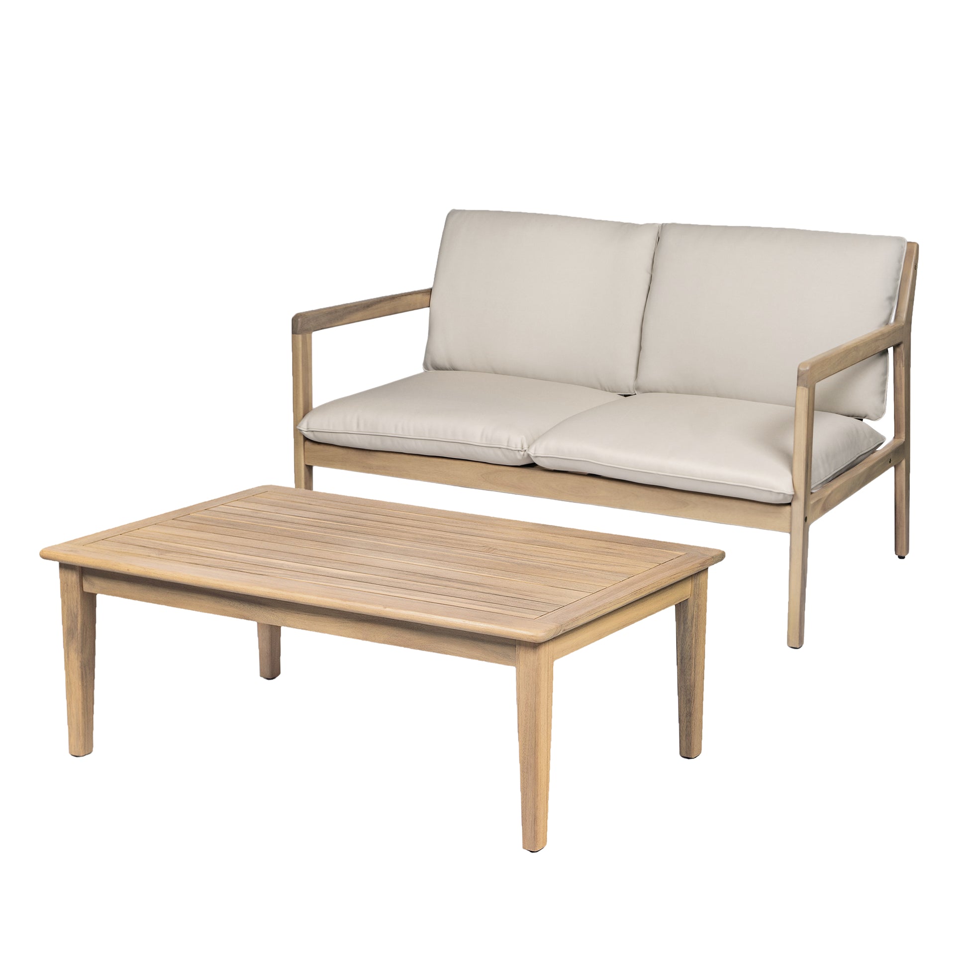Light Teak Outdoor Loveseat and Coffee Table Set for Garden