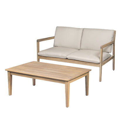 Light Teak Outdoor Loveseat and Coffee Table Set for Garden