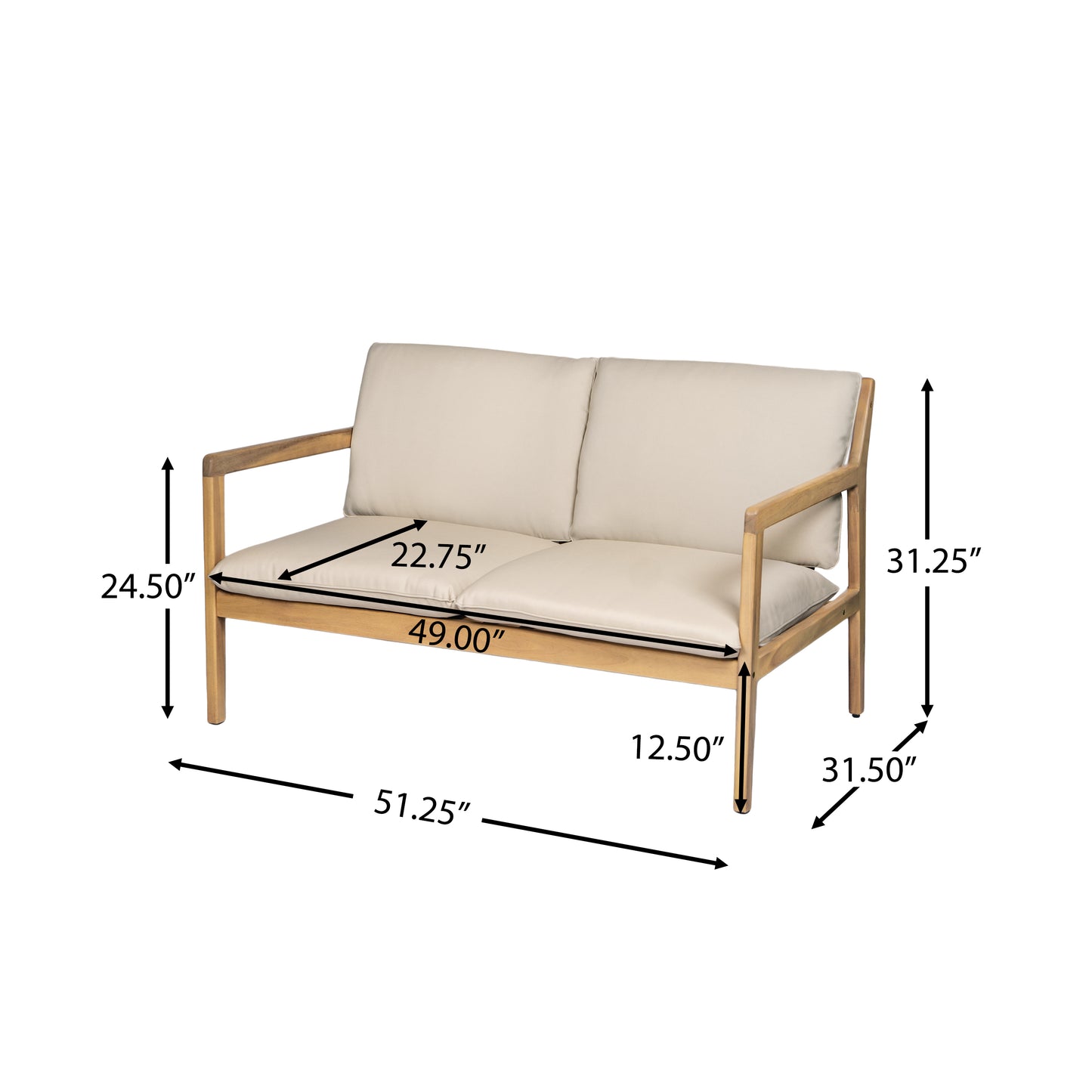 Light Teak Outdoor Loveseat and Coffee Table Set for Garden