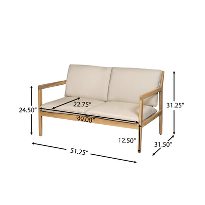Light Teak Outdoor Loveseat and Coffee Table Set for Garden