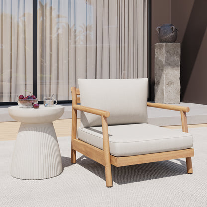 Acacia Wood Patio Club Chair with Beige Cushion for Garden Seating