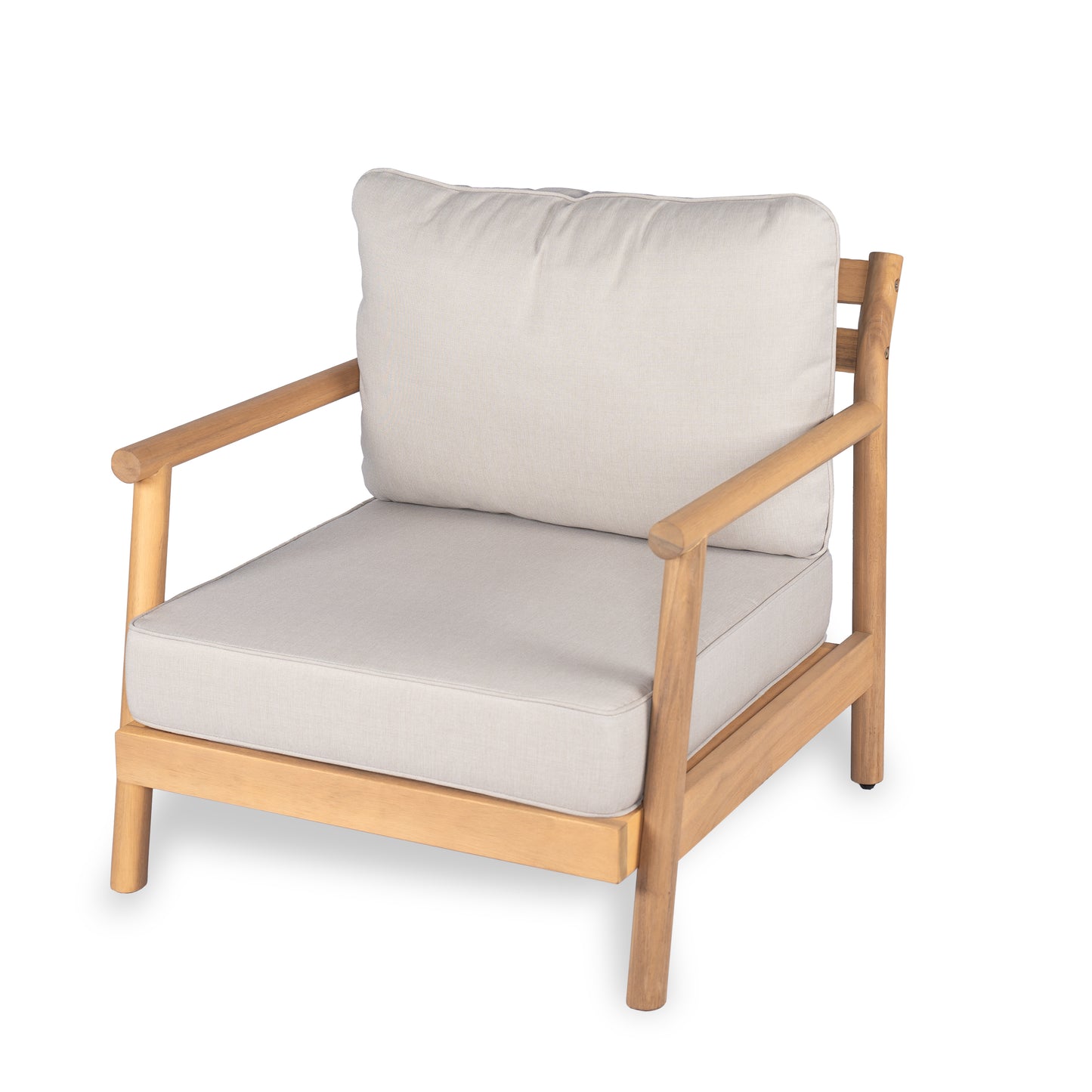Acacia Wood Patio Club Chair with Beige Cushion for Garden Seating