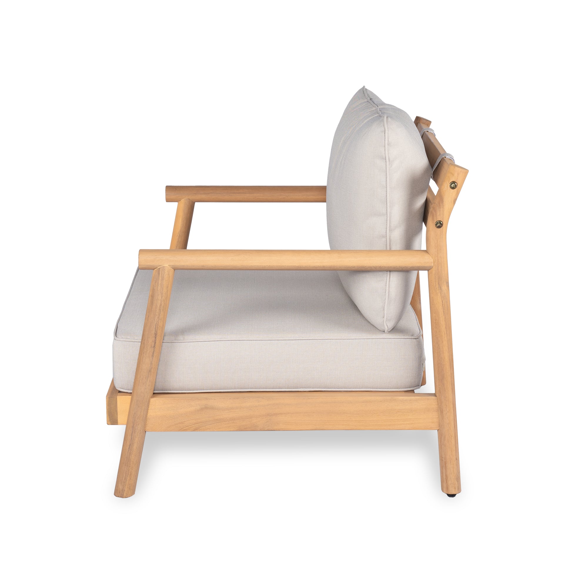 Acacia Wood Patio Club Chair with Beige Cushion for Garden Seating